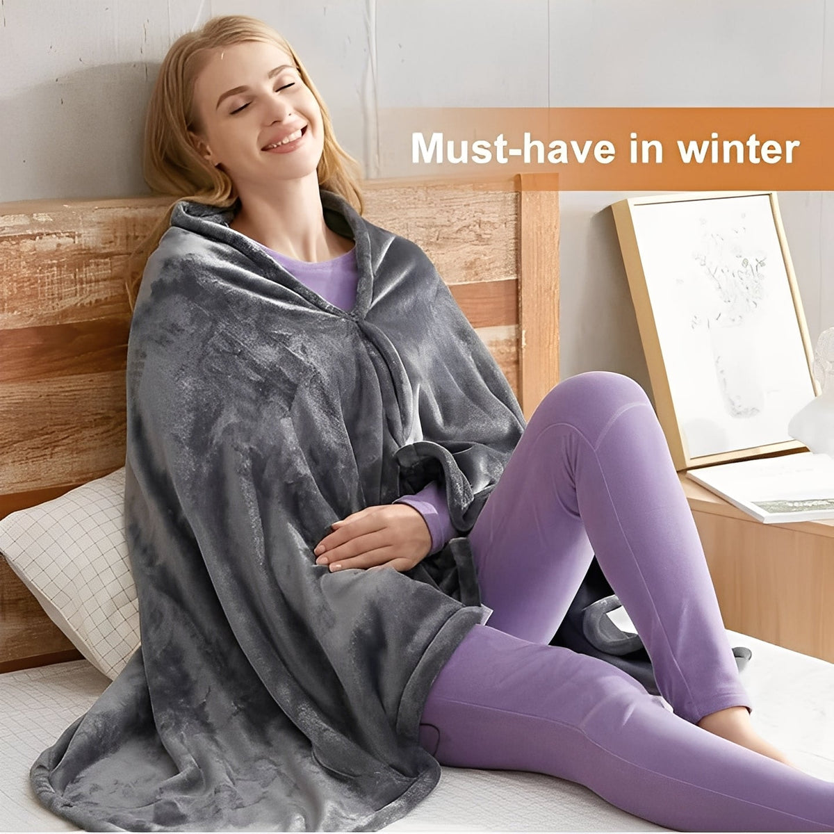 Heated Shawl with Adjustable Temperature Settings and Universal Power Port