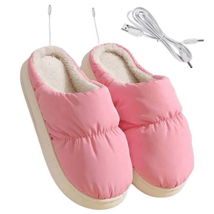 USB Heated Slippers with Plush Lining and Temperature Control for Indoor Wear