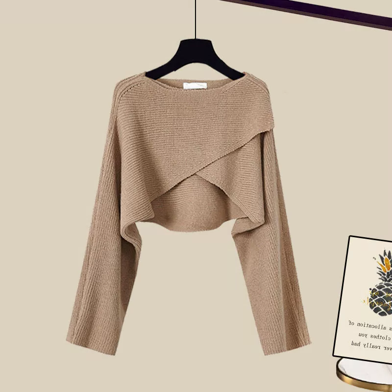 Knitted Sweater Set with Wide Leg Pants and Stretch Waistband