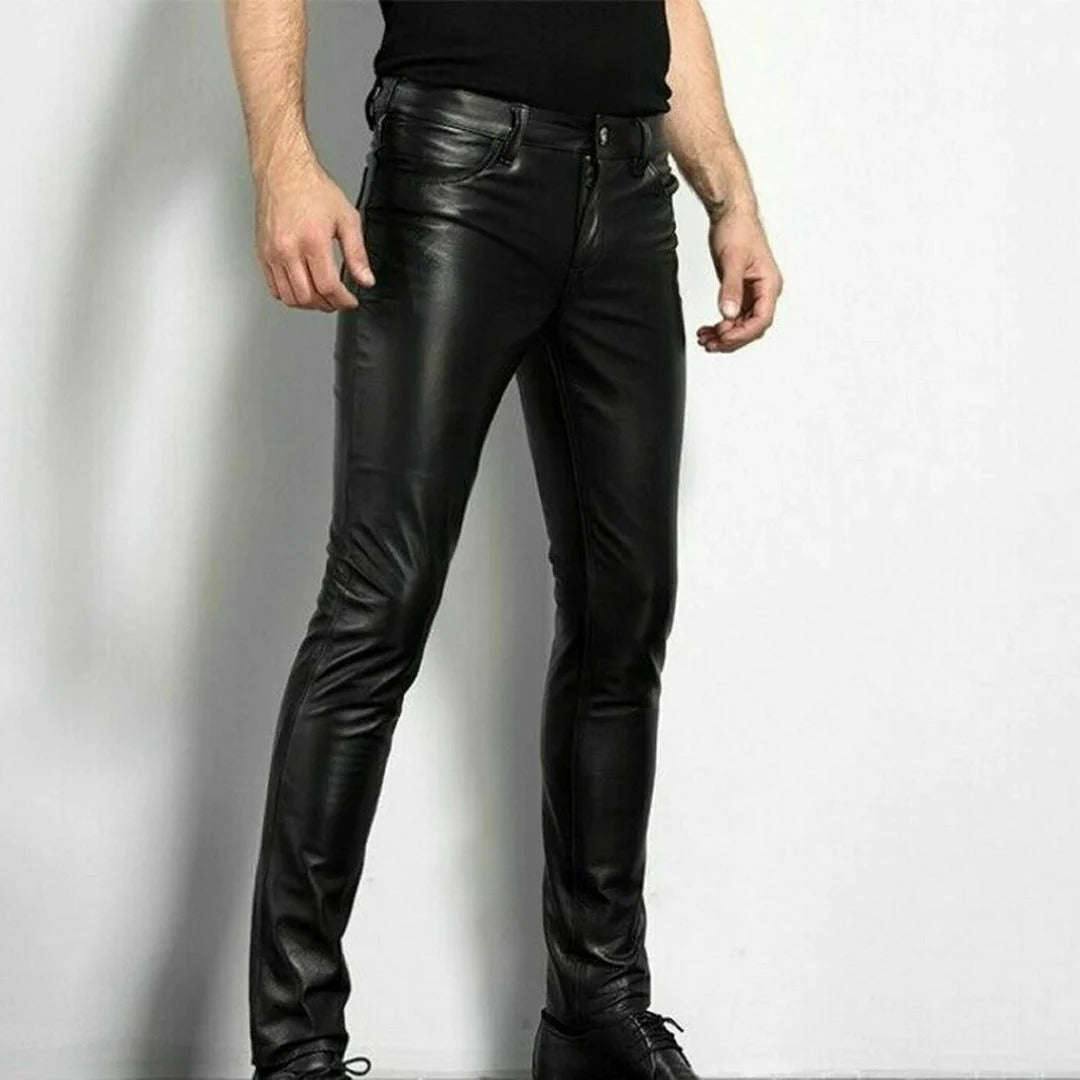 Faux Leather Pants with Polyester Lining and Fitted Cut for Fall