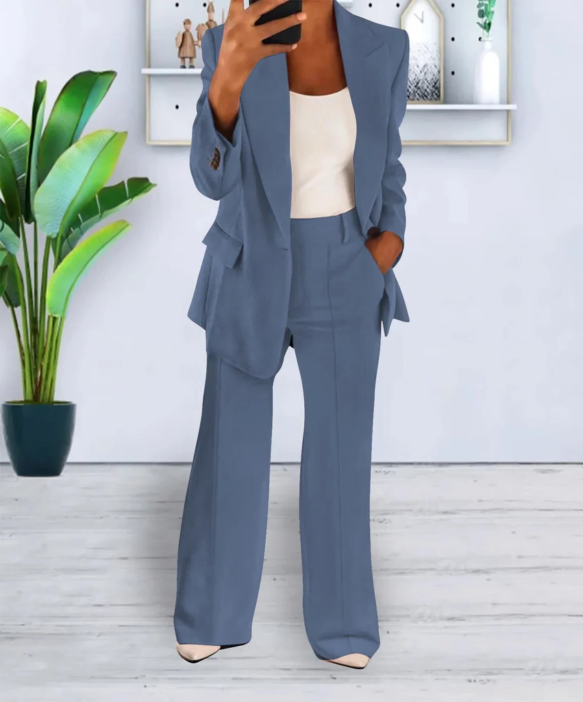 Women's Two Piece Suit with Jacket and Tailored Trousers, Cotton Blend