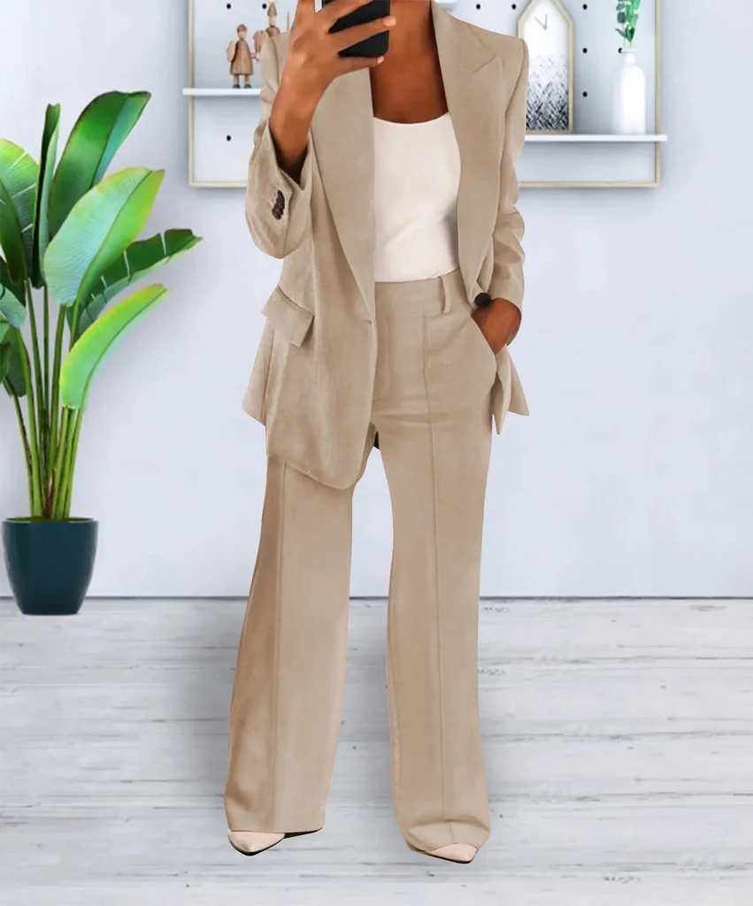 Women's Two Piece Suit with Jacket and Tailored Trousers, Cotton Blend