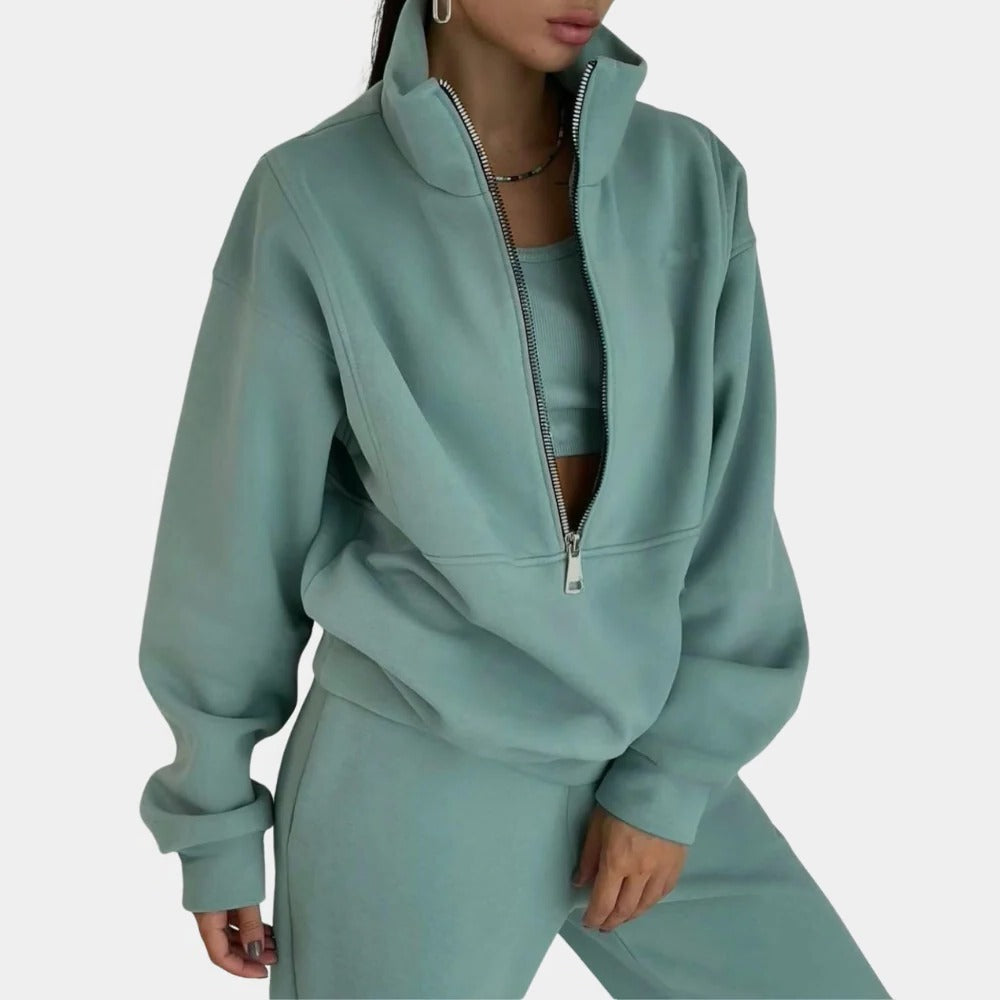Jogging Suit Two-Piece with Half Zip Vest and Loose Fit Pants, Breathable Fabric