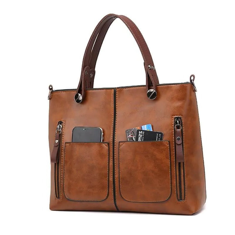 Zippered Handbag with Multiple Pockets and Adjustable Shoulder Strap