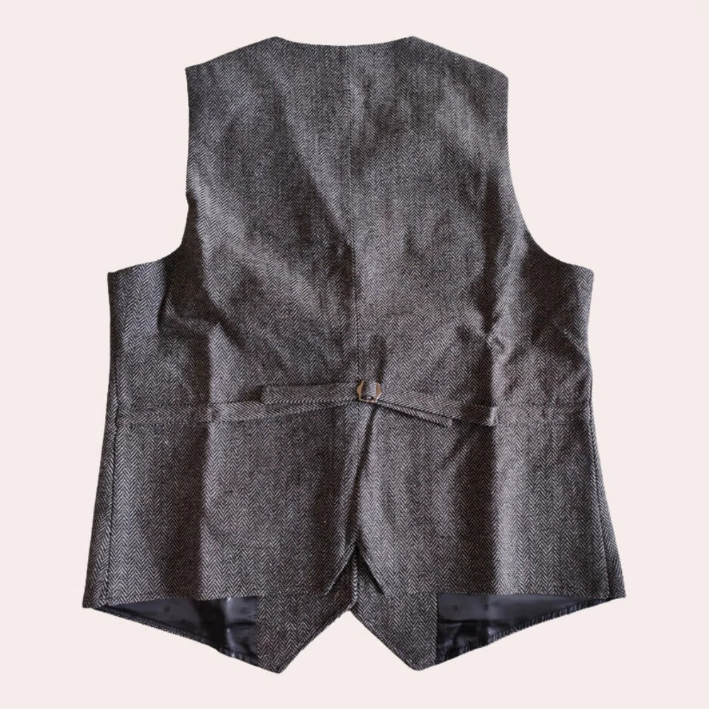 Men's Button Front Gilet with Wool Blend and Front Pockets