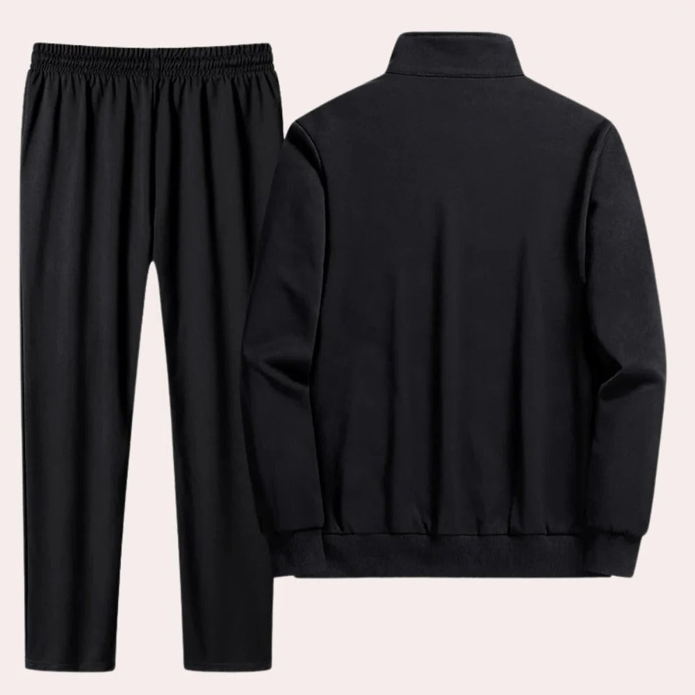 Men's Tracksuit with Standup Collar and Elasticated Cuffs, Full Length Black