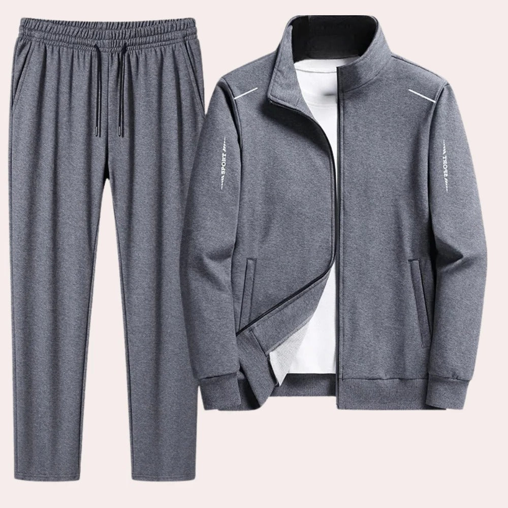 Men's Tracksuit with Standup Collar and Elasticated Cuffs, Full Length Black