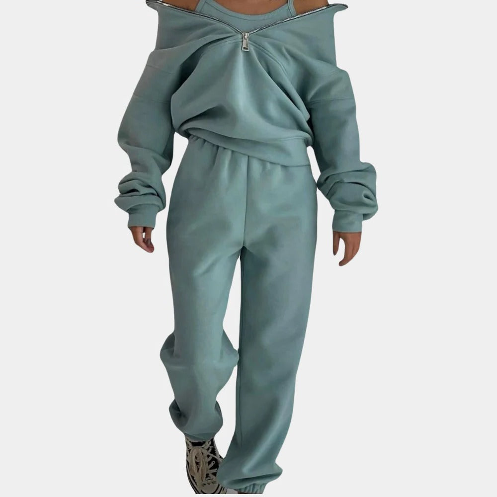 Jogging Suit Two-Piece with Half Zip Vest and Loose Fit Pants, Breathable Fabric