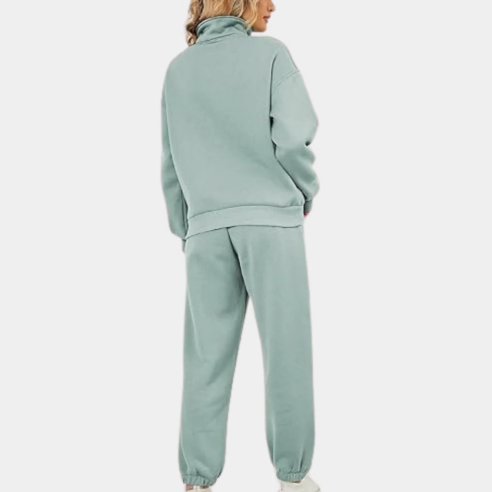 Jogging Suit Two-Piece with Half Zip Vest and Loose Fit Pants, Breathable Fabric