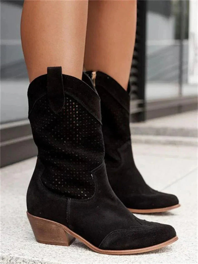 Womens Mid Calf Cowboy Boots with Side Zipper