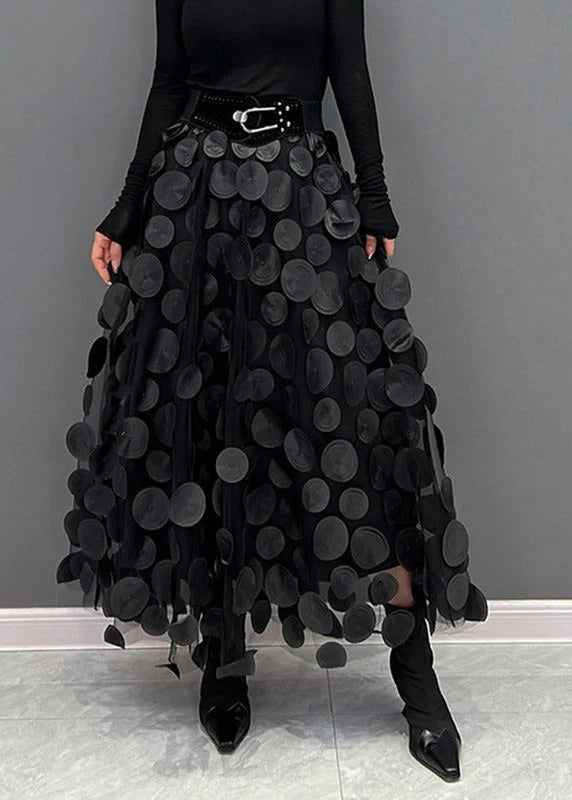 Polka Dot Tulle Skirt with Elastic Waist and Flowing Patchwork Design