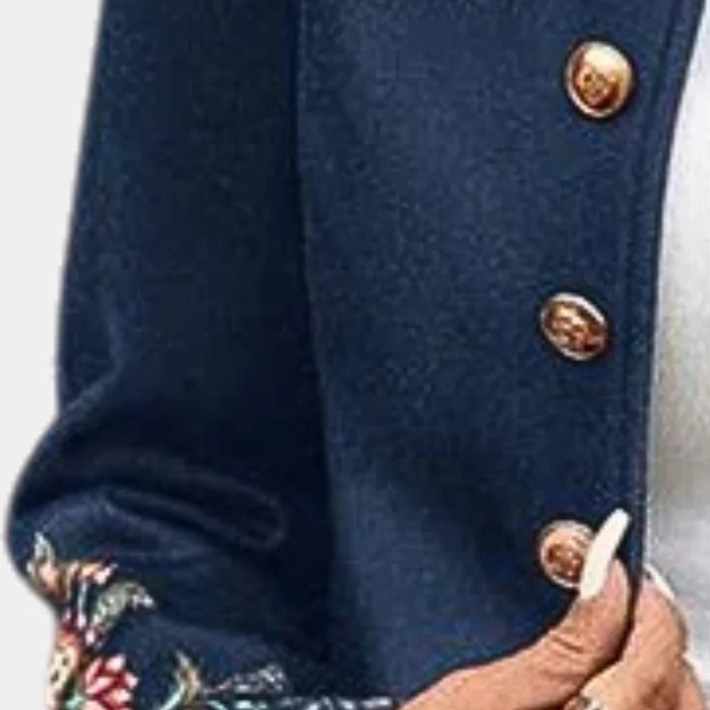 Collarless Floral Blazer with Open Front Design and Polyester Construction