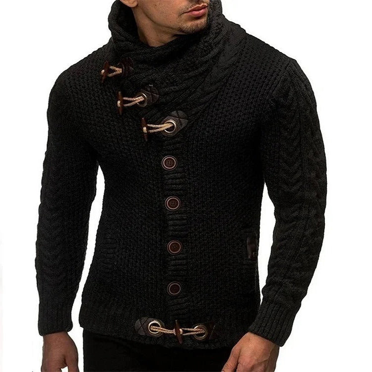 Thick Knit Sweater with Toggle Closure and Ribbed Cuffs