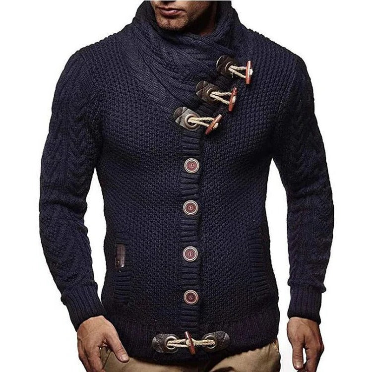 Thick Knit Sweater with Toggle Closure and Ribbed Cuffs