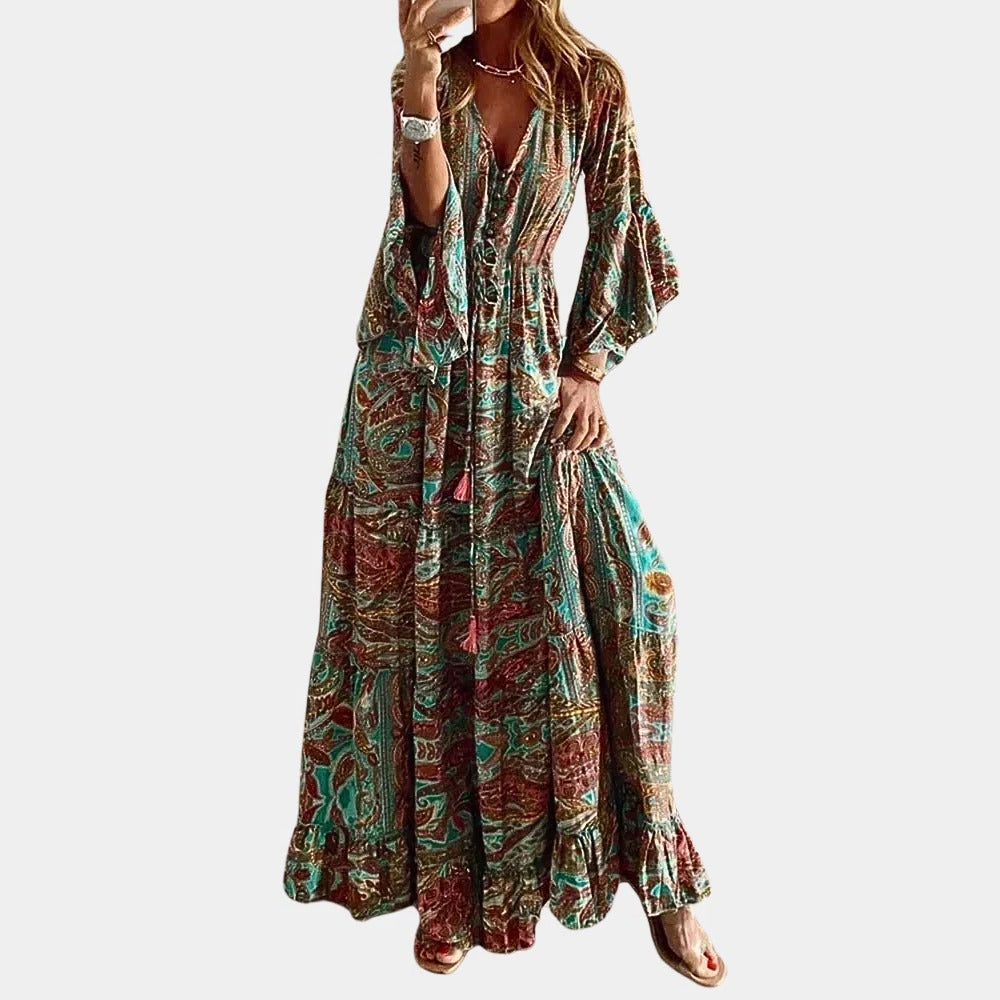 Women's Ankle Length Polyester Dress with Figure Following Silhouette