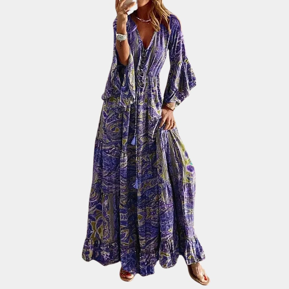 Women's Ankle Length Polyester Dress with Figure Following Silhouette