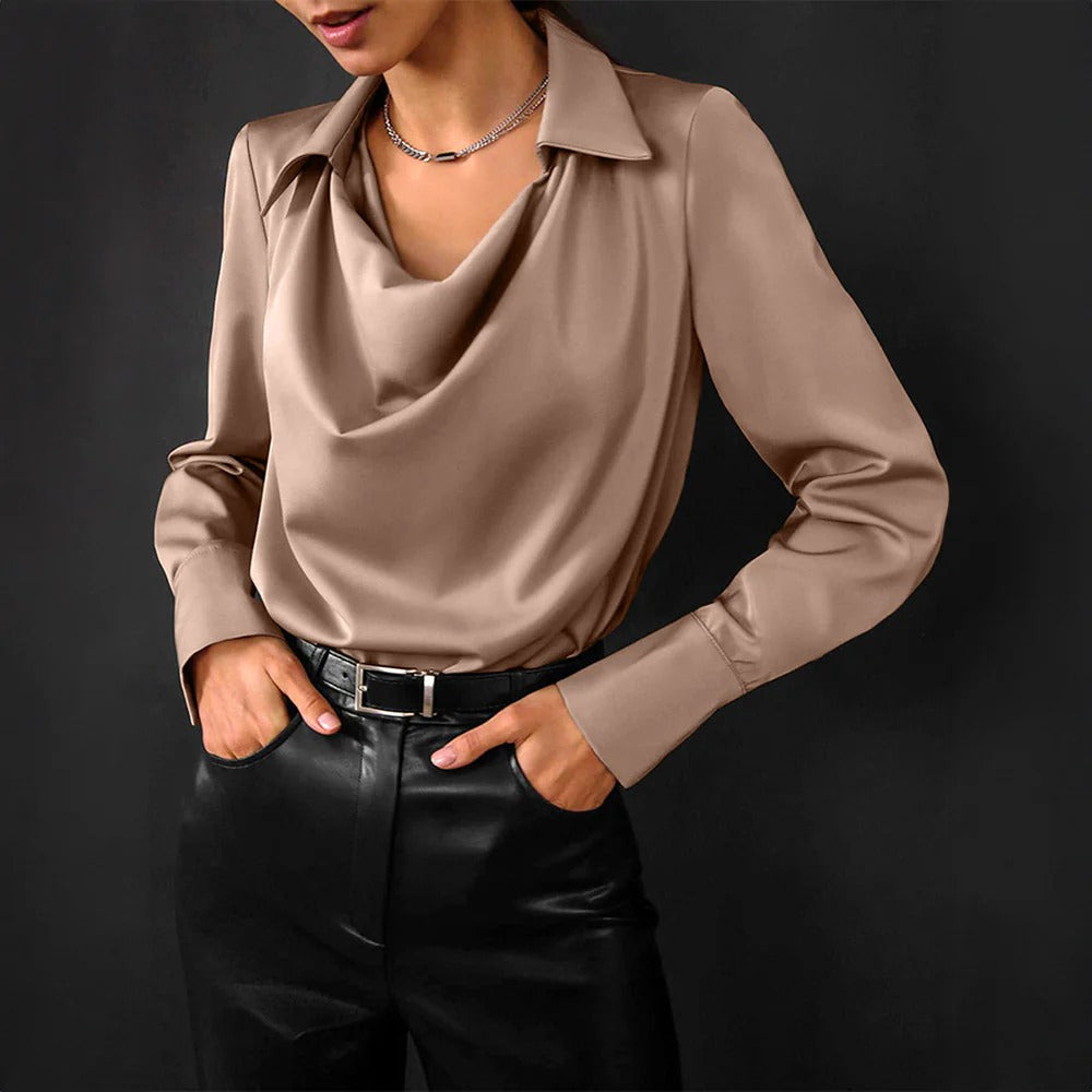 Women's Silk Blouse with Ruffled Detail and Breathable Fabric for Office Wear