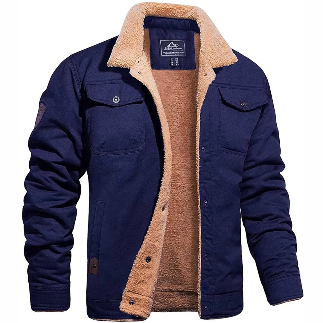 Men's Bomber Jacket with Ribbed Knit Trim and Front Zipper, Vintage Winter Style