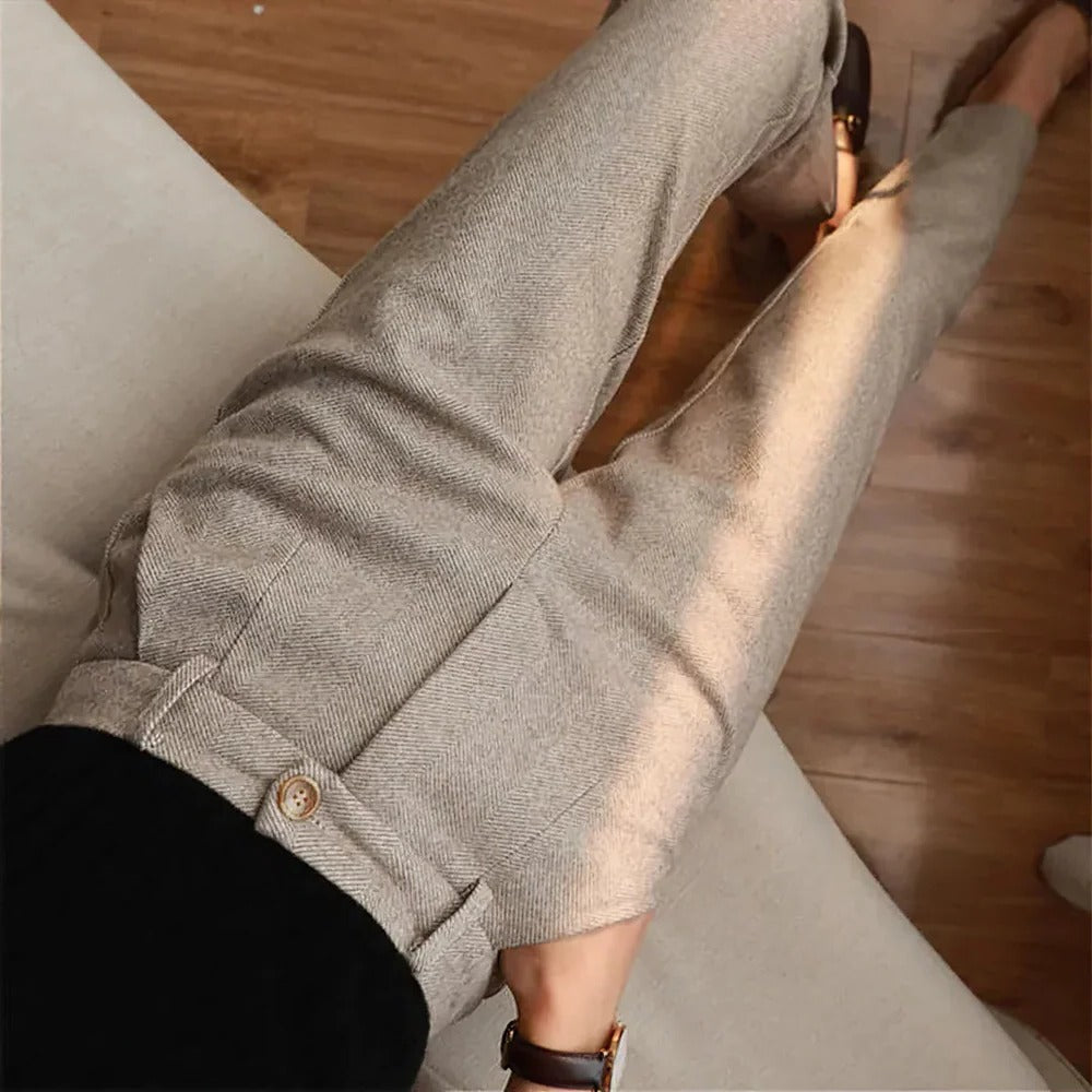 Tailored Pants with Tapered Leg and Flat Waistband