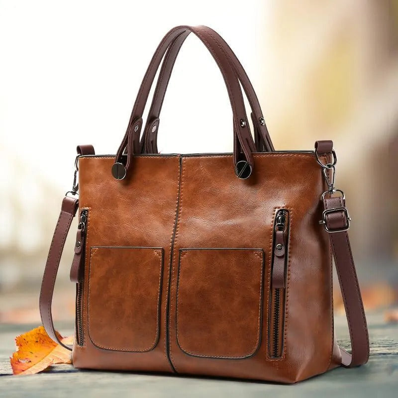 Zippered Handbag with Multiple Pockets and Adjustable Shoulder Strap