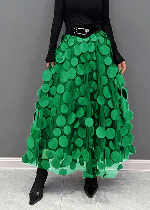 Polka Dot Tulle Skirt with Elastic Waist and Flowing Patchwork Design