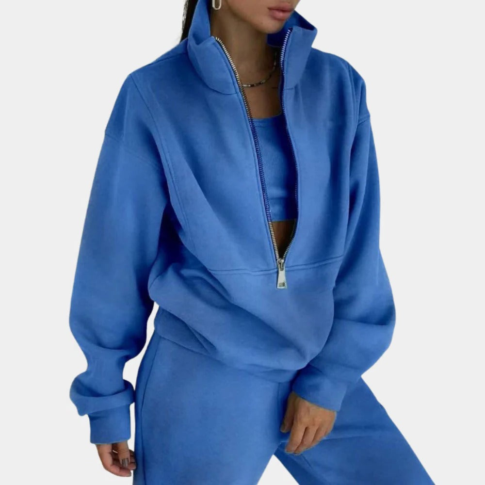 Jogging Suit Two-Piece with Half Zip Vest and Loose Fit Pants, Breathable Fabric