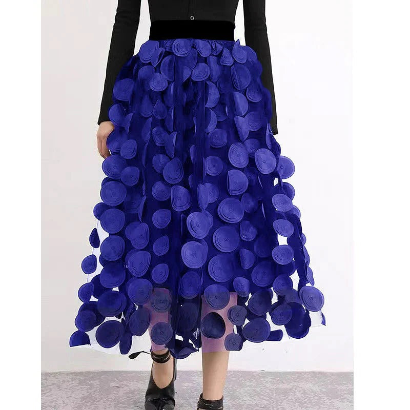 Polka Dot Tulle Skirt with Elastic Waist and Flowing Patchwork Design