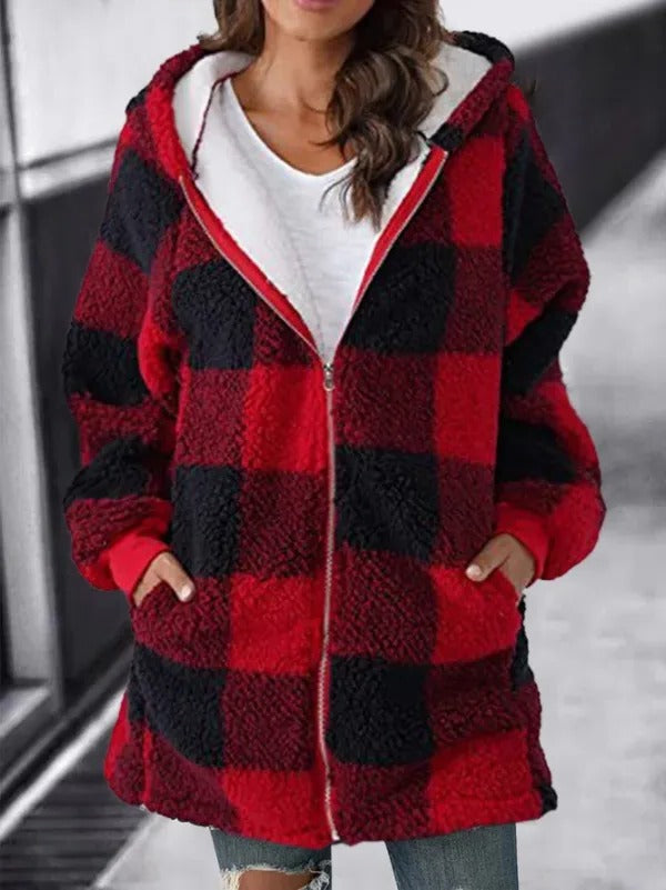 Women's Hooded Fleece Cardigan with Relaxed Fit and Long Sleeves