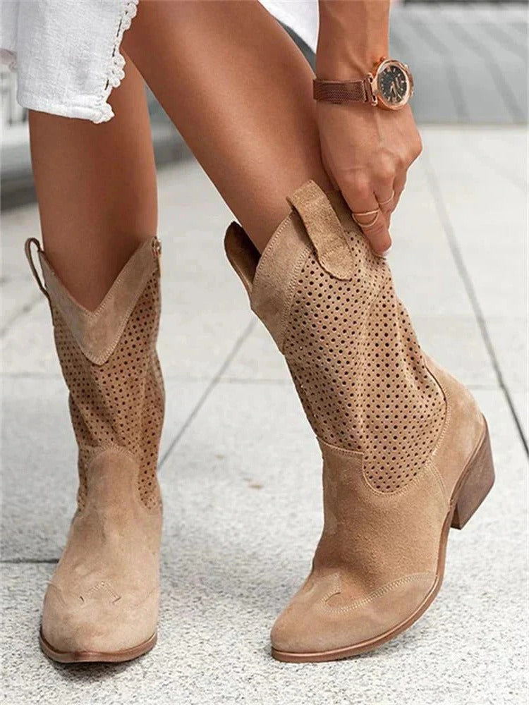 Womens Mid Calf Cowboy Boots with Side Zipper