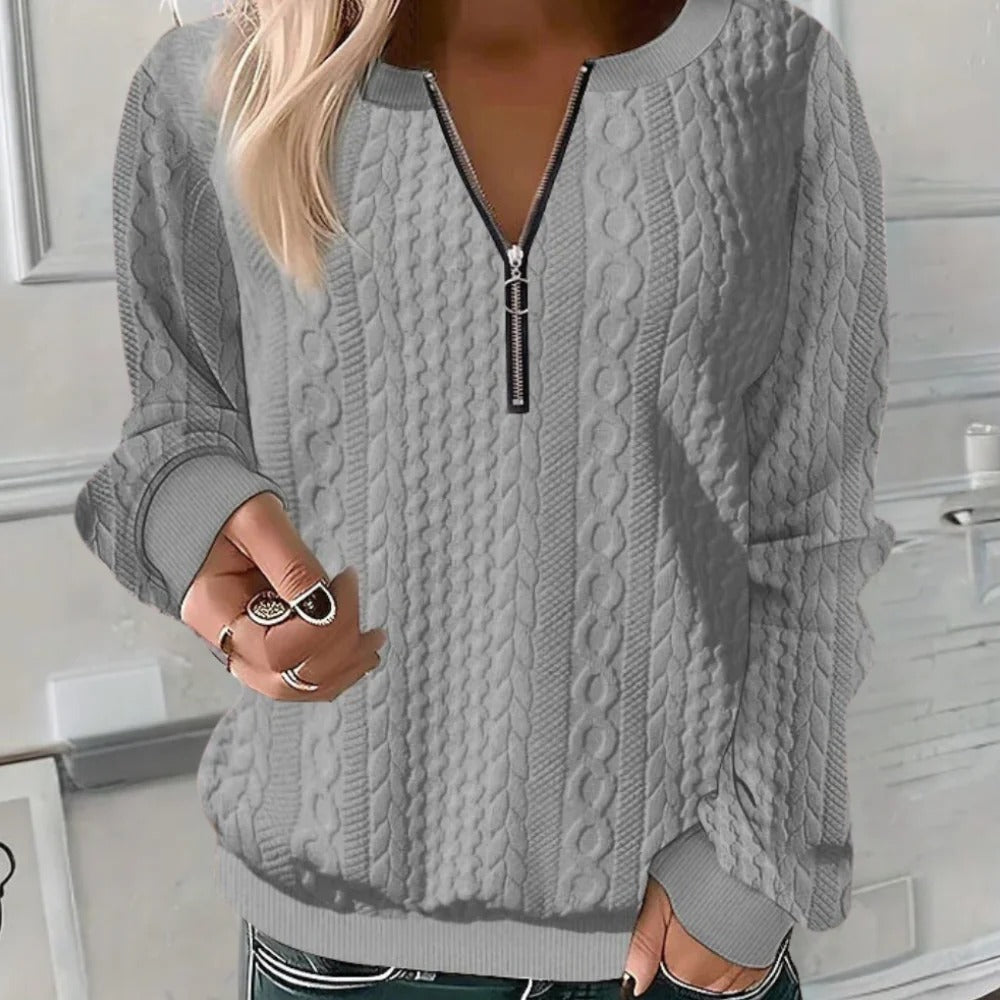 Women's Textured Pullover Sweater with Relaxed Fit and Raised Knit, Three Season Wear