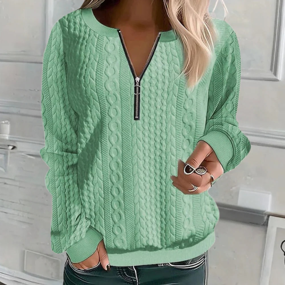 Women's Textured Pullover Sweater with Relaxed Fit and Raised Knit, Three Season Wear