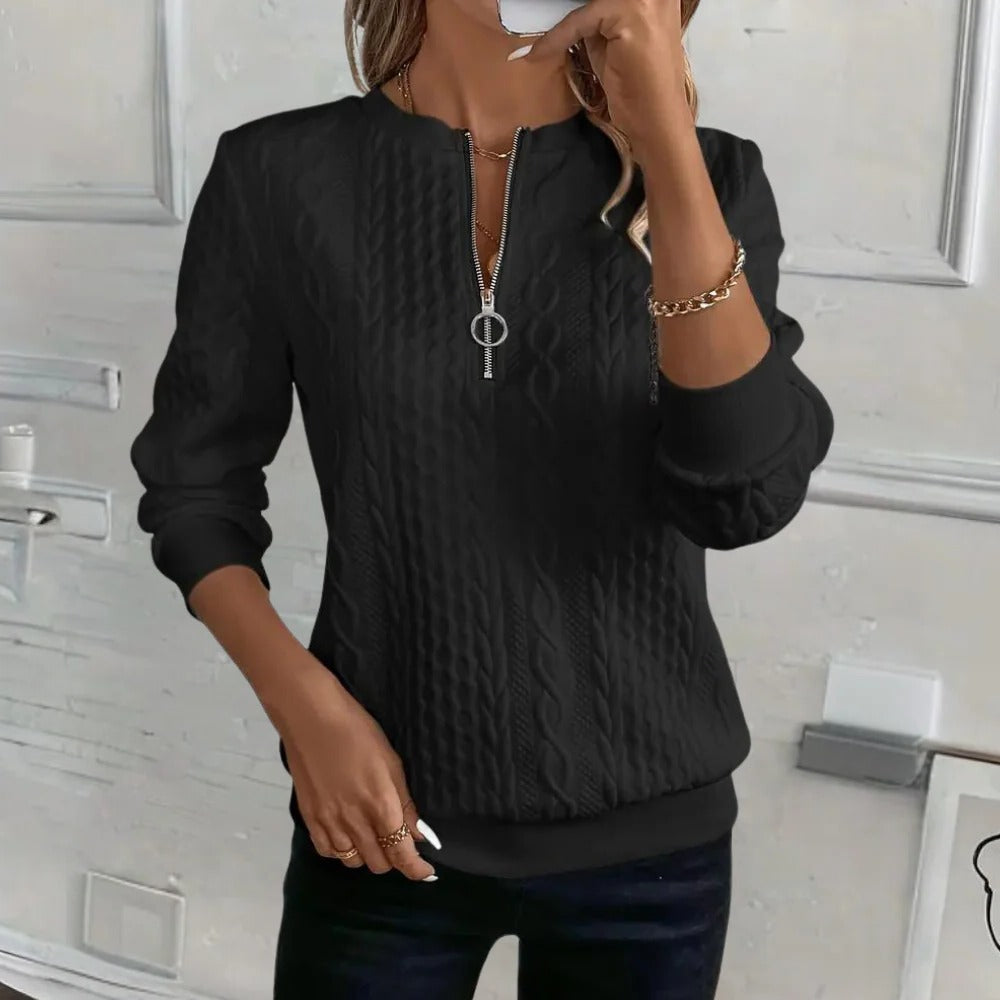 Women's Textured Pullover Sweater with Relaxed Fit and Raised Knit, Three Season Wear