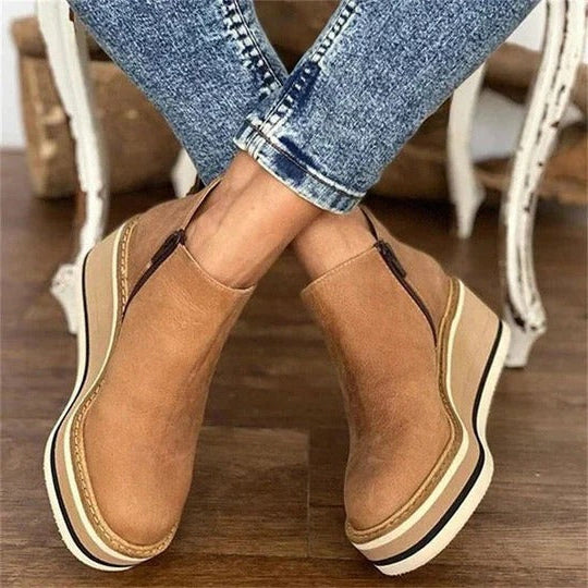 Womens Low Ankle Boots with Side Zipper and Reinforced Grip Sole