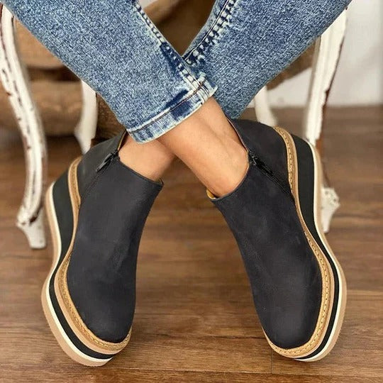 Womens Low Ankle Boots with Side Zipper and Reinforced Grip Sole