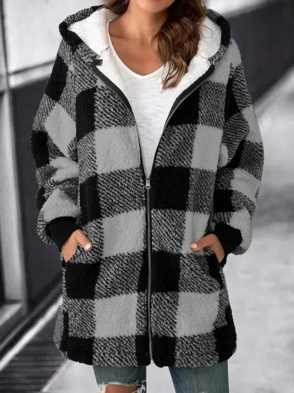 Women's Hooded Fleece Cardigan with Relaxed Fit and Long Sleeves