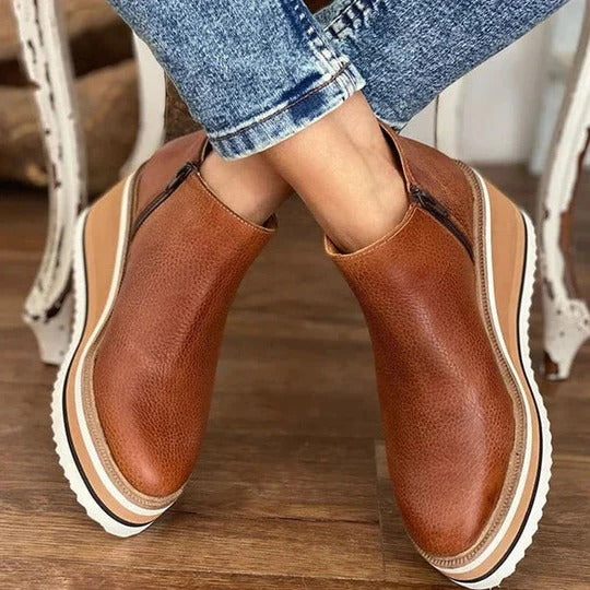 Womens Low Ankle Boots with Side Zipper and Reinforced Grip Sole