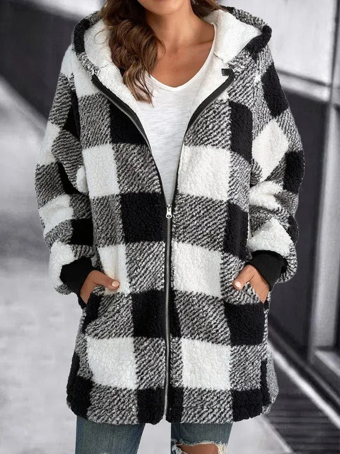Women's Hooded Fleece Cardigan with Relaxed Fit and Long Sleeves