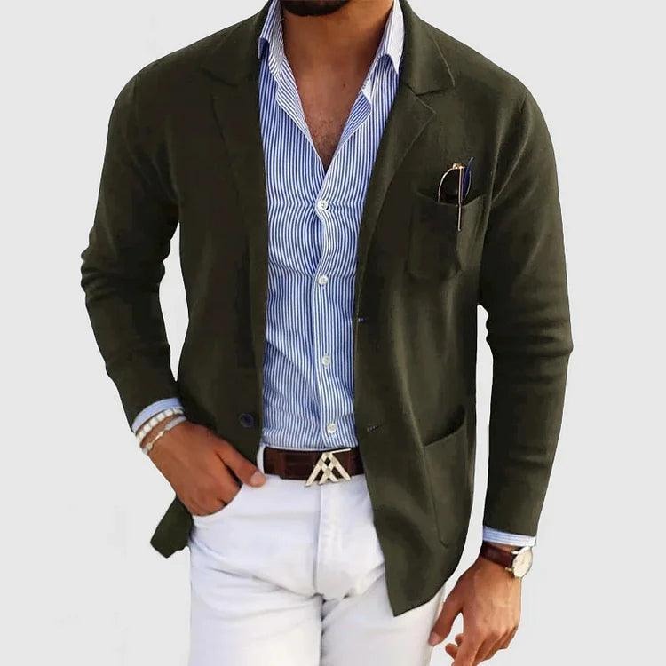 Slim Fit Cotton Blend Blazer with Lapel Collar and Single Breasted Closure