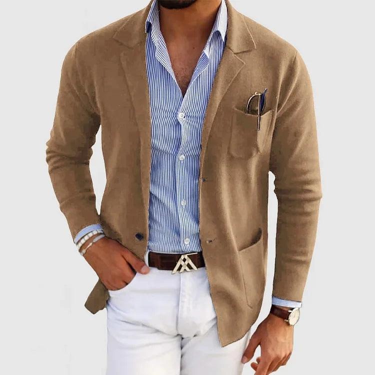 Slim Fit Cotton Blend Blazer with Lapel Collar and Single Breasted Closure