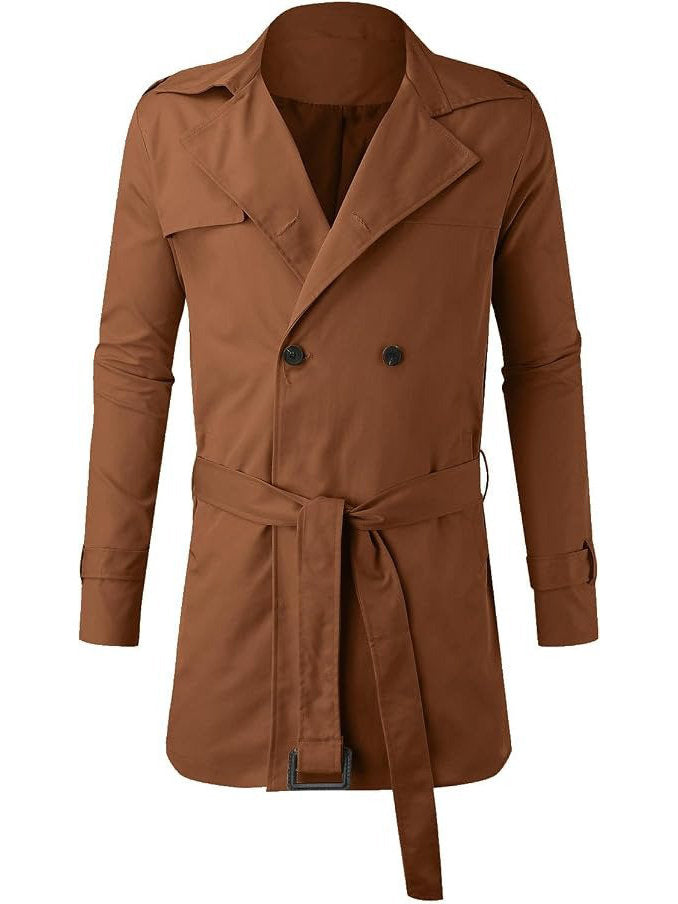 Mens Trench Coat, Belted Windproof Overcoat, Long Windbreaker Jacket