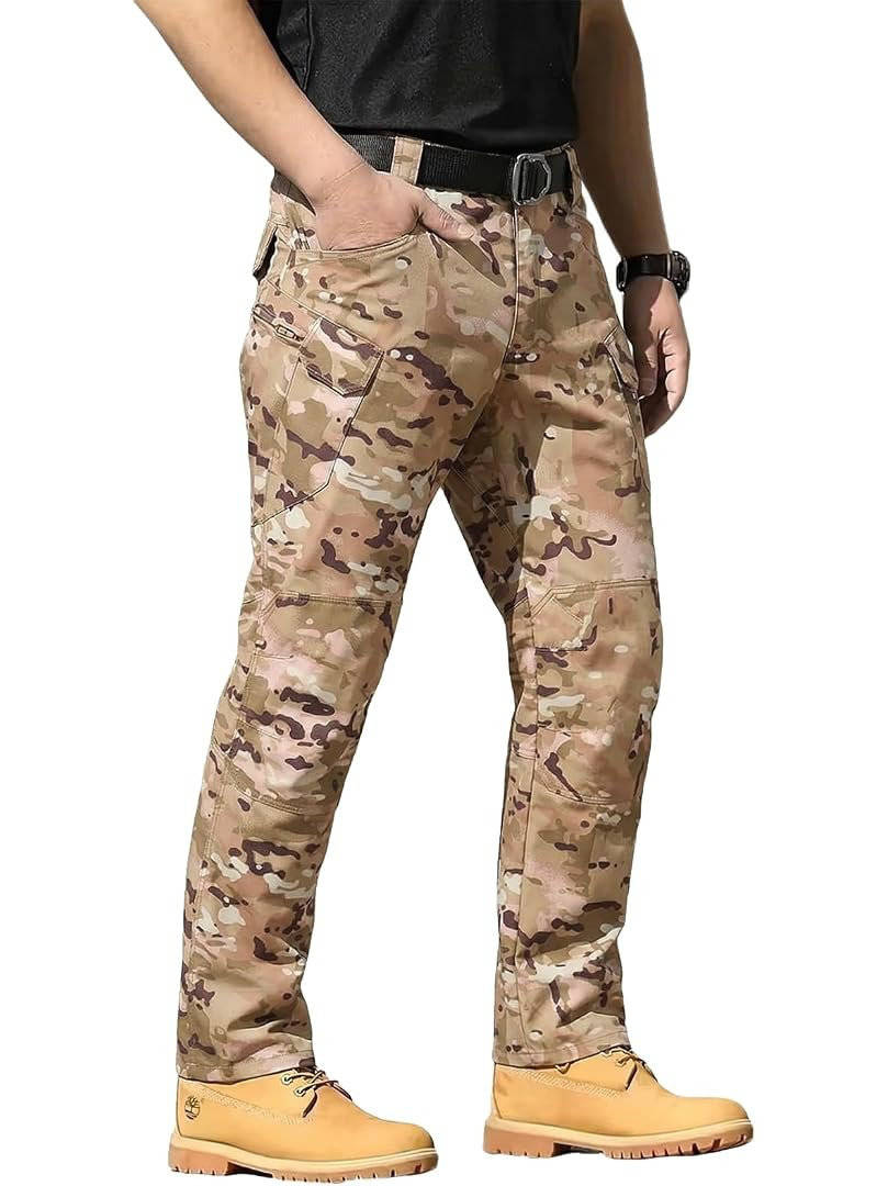 Mens Weatherproof Work Pants, Stretch Waterproof Cargo Pants, Durable Hiking Work Trousers with Multiple Pockets