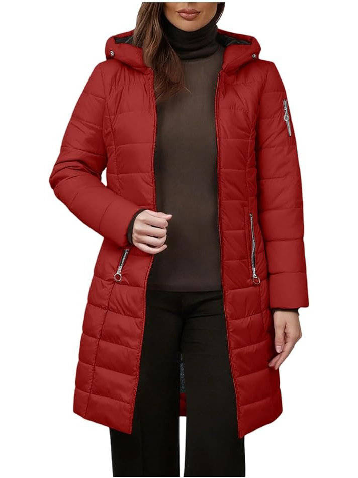 Women's Fur Hooded Puffer Coat, Long Quilted Winter Jacket, Warm Insulated Winter Outerwear