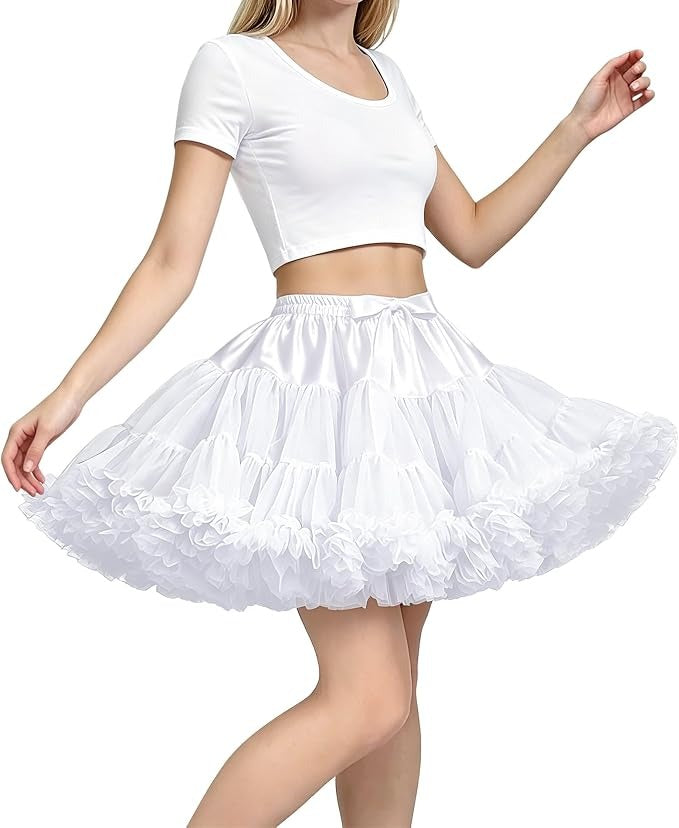Women's Petticoat Skirt, 3 Layer Tulle Underskirt, Elastic Waist Tutu for Dresses