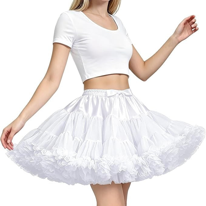 Womens Petticoat Skirt, 3 Layer Tulle Underskirt, Elastic Waist Tutu for Dresses