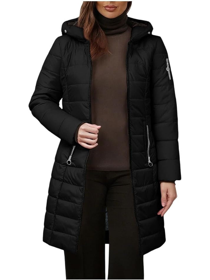 Women's Fur Hooded Puffer Coat, Long Quilted Winter Jacket, Warm Insulated Winter Outerwear