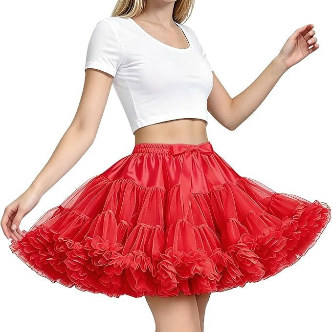 Womens Petticoat Skirt, 3 Layer Tulle Underskirt, Elastic Waist Tutu for Dresses