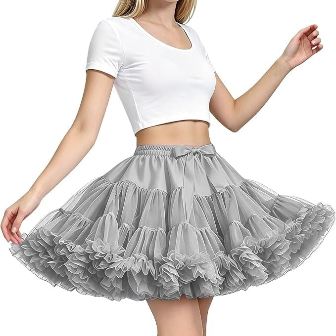 Womens Petticoat Skirt, 3 Layer Tulle Underskirt, Elastic Waist Tutu for Dresses