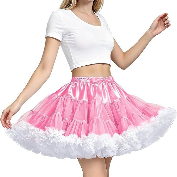 Womens Petticoat Skirt, 3 Layer Tulle Underskirt, Elastic Waist Tutu for Dresses