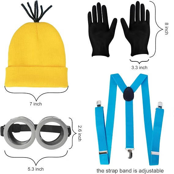 Halloween Costume for Adults, 4 Pcs Yellow Costume Set with Hat Goggles Gloves and Suspenders