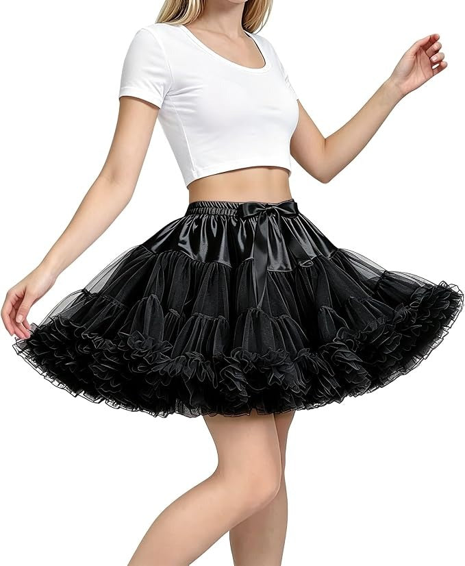 Women's Petticoat Skirt, 3 Layer Tulle Underskirt, Elastic Waist Tutu for Dresses